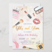 グリッツグラムグラマースパパーティーガールメイクアップ誕生日 招待状 (正面)