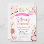 グリッツグラムグラマースパパーティーガールメイクアップ誕生日 招待状 (正面)