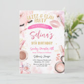 グリッツグラムグラマースパパーティーガールメイクアップ誕生日 招待状 (スタンド正面)