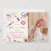 グリッツグラムグラマースパパーティーメイクアップ誕生日写真 招待状 (正面)