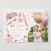 グリッツグラムグラマーパーティースパガールメイクアップ誕生日 招待状 (正面)