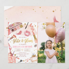 グリッツグラムグラマーパーティースパガールメイクアップ誕生日 招待状