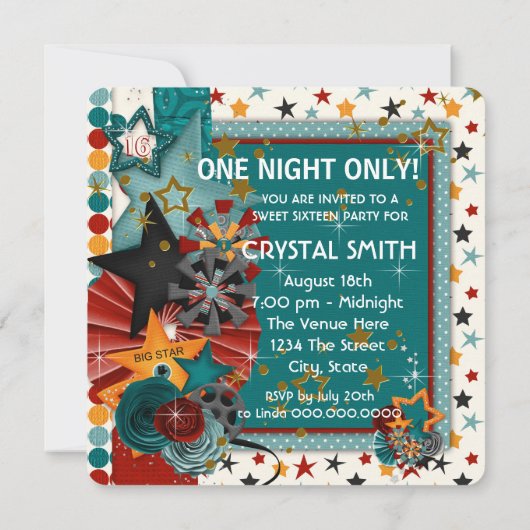 グリッツグラモールムービースタースウィート16招待状 招待状 (裏面)