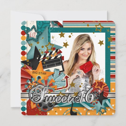 グリッツグラモールムービースタースウィート16招待状 招待状 (正面)