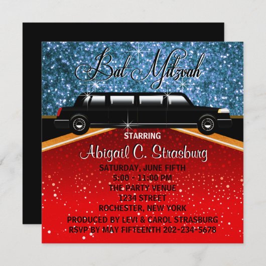 グリッツグラモールリムモムービースター招待状テンプレート 招待状 (正面/裏面)