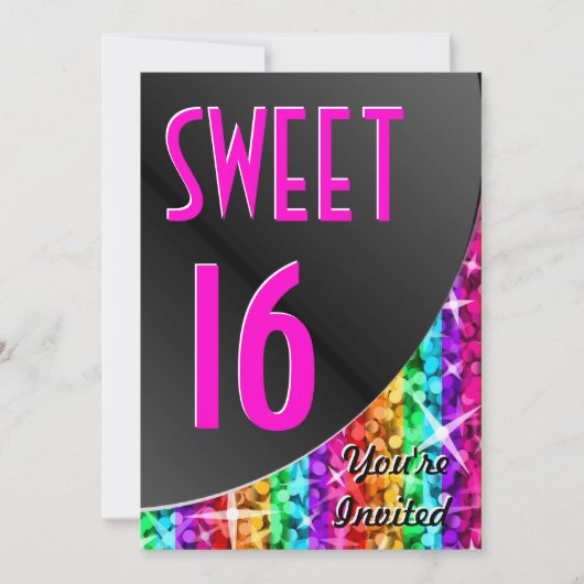 グリッツストライプレインボー黒曲線"Sweet 16" 招待状 (正面)
