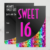 グリッツストライプレインボー黒曲線"Sweet 16" 招待状 (正面/裏面)