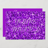 グリッツパープル'招待されました'薄紫文字 招待状 (正面/裏面)