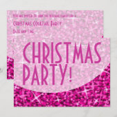 グリッツピンクの曲線 'クリスマスパーティー' 招待状 (正面/裏面)