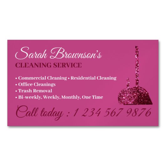 グリッツピンクグラマラス清掃サービス守衛室 マグネット名刺 (正面)