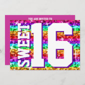 グリッツレインボーストライプン横向き'Sweet 16' 招待状 (正面/裏面)