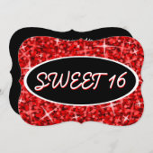 グリッツ赤'Sweet 16'黒い楕円形の招待ブラケット 招待状 (正面/裏面)