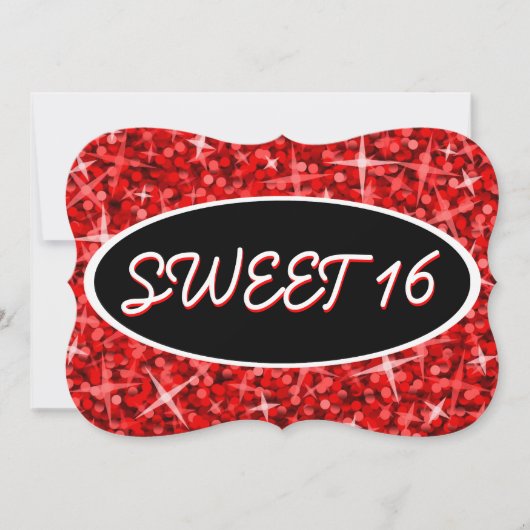 グリッツ赤'Sweet 16'黒い楕円形の招待ブラケット 招待状 (正面)