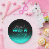 グリッツ&グラマローブラックアンドアクアスウィート16 ペーパープレート (パーティー)