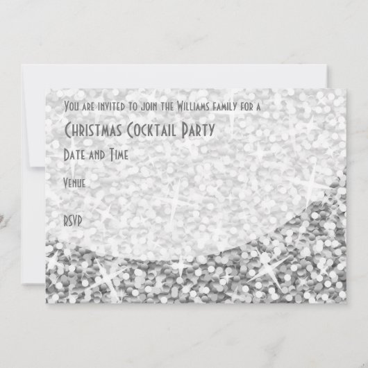 グリッツ"シルバー"曲線'クリスマスパーティー'招待 招待状 (裏面)