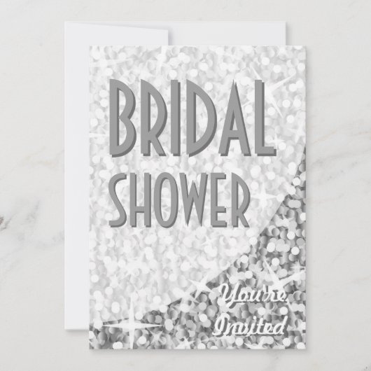 グリッツ"シルバー"曲線'ブライダルシャワー'招待 招待状 (正面)