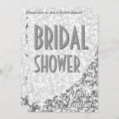 グリッツ"シルバー"曲線'ブライダルシャワー'招待 招待状 (正面/裏面)