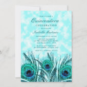 グリッティティール（緑がかった色）ブルーピーコックフェザーズキンセアニラ 招待状 (正面)