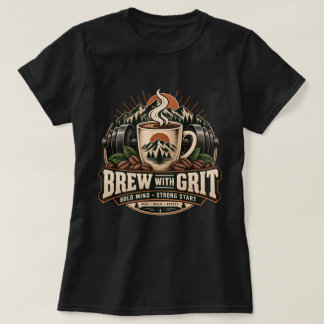 グリットとコーヒーをブレンド ビンテージ コーヒー フィットネス ストレス耐性 Tシャツ