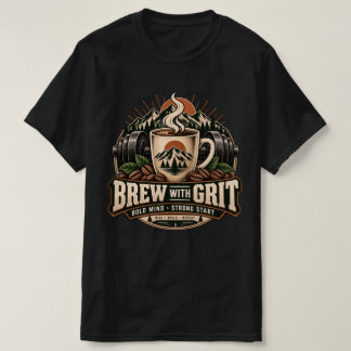 グリットとコーヒーをブレンド ビンテージ コーヒー フィットネス ストレス耐性 Tシャツ