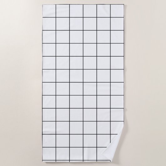 グリッドの白黒 ビーチタオル (正面)