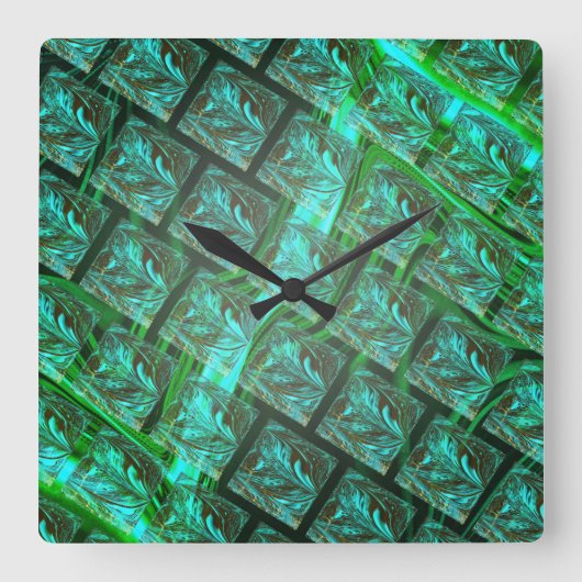'グリッドの緑の目'、スクラッチとぼやけ スクエア壁時計 (正面)