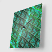 'グリッドの緑の目'、スクラッチとぼやけ スクエア壁時計 (傾斜)