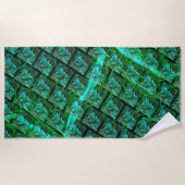 'グリッドの緑の目'、スクラッチとぼやけ ビーチタオル (正面)