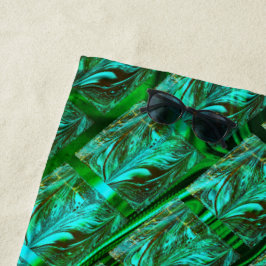 'グリッドの緑の目'、スクラッチとぼやけ ビーチタオル