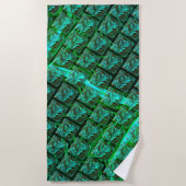 'グリッドの緑の目'、スクラッチとぼやけ ビーチタオル (正面)