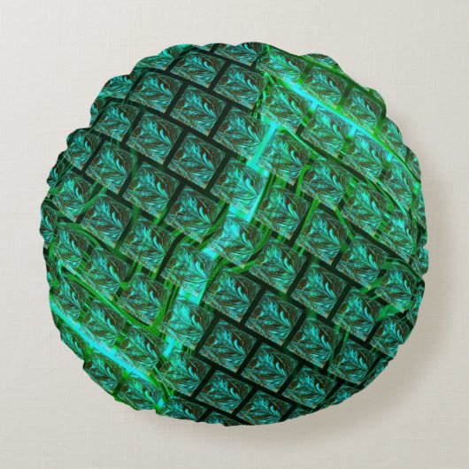 'グリッドの緑の目'、スクラッチとぼやけ ラウンドクッション (正面)