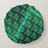 'グリッドの緑の目'、スクラッチとぼやけ ラウンドクッション (裏面)