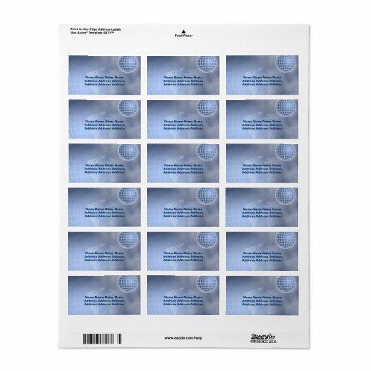 グリッドグローブ、 ラベル (フルシート)