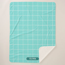 グリッドターコイズと白 シェルパブランケット