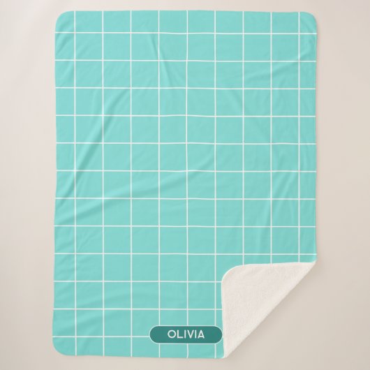グリッドターコイズと白 シェルパブランケット (正面)