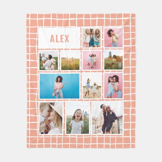 グリッドピーチホワイト12枚の写真モダンミニマル抽象芸術 フリースブランケット (正面)