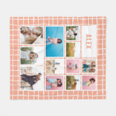 グリッドピーチホワイト12枚の写真モダンミニマル抽象芸術 フリースブランケット (正面(横))