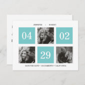 グリッドフォトコラージュ |ターコイズ |日付の保存 案内ポストカード (正面/裏面)