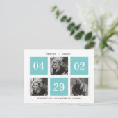 グリッドフォトコラージュ |ターコイズ |日付の保存 案内ポストカード (スタンド正面)