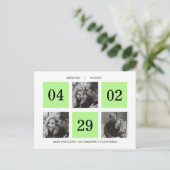 グリッドフォトコラージュ |ネオングリーン |日付の保存 案内ポストカード (スタンド正面)