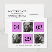 グリッドフォトコラージュ |ネオンパープル |日付の保存 案内ポストカード (正面/裏面)