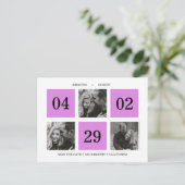 グリッドフォトコラージュ |ネオンパープル |日付の保存 案内ポストカード (スタンド正面)