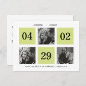 グリッドフォトコラージュ |緑 |日付の保存 案内ポストカード (正面/裏面)