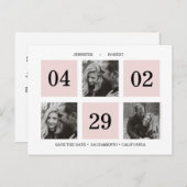 グリッドフォトコラージュ |赤面ピンク |日付の保存 案内ポストカード (正面/裏面)