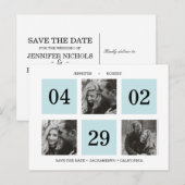 グリッドフォトコラージュ |青 |日付の保存 案内ポストカード (正面/裏面)