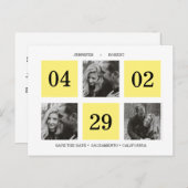 グリッドフォトコラージュ |黄色 |日付の保存 案内ポストカード (正面/裏面)