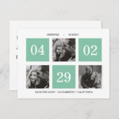 グリッドフォトコラージュ | Emerald |日付の保存 案内ポストカード (正面/裏面)