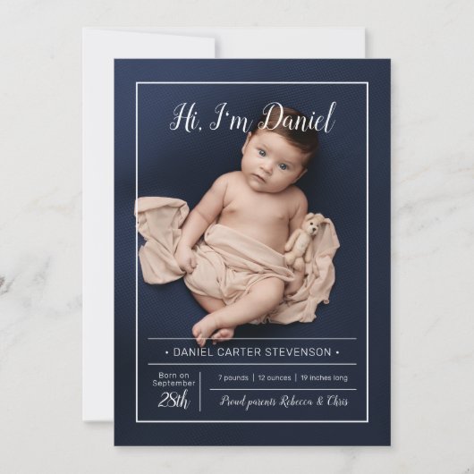 グリッドモダン付き出産発表 招待状 (正面)