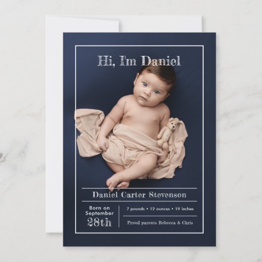 グリッドモダン付き出産発表 案内状 (正面)