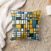 グリッドモダン抽象化 – モンドリアンジオメトインスパイアリ クッション (ブランケット)